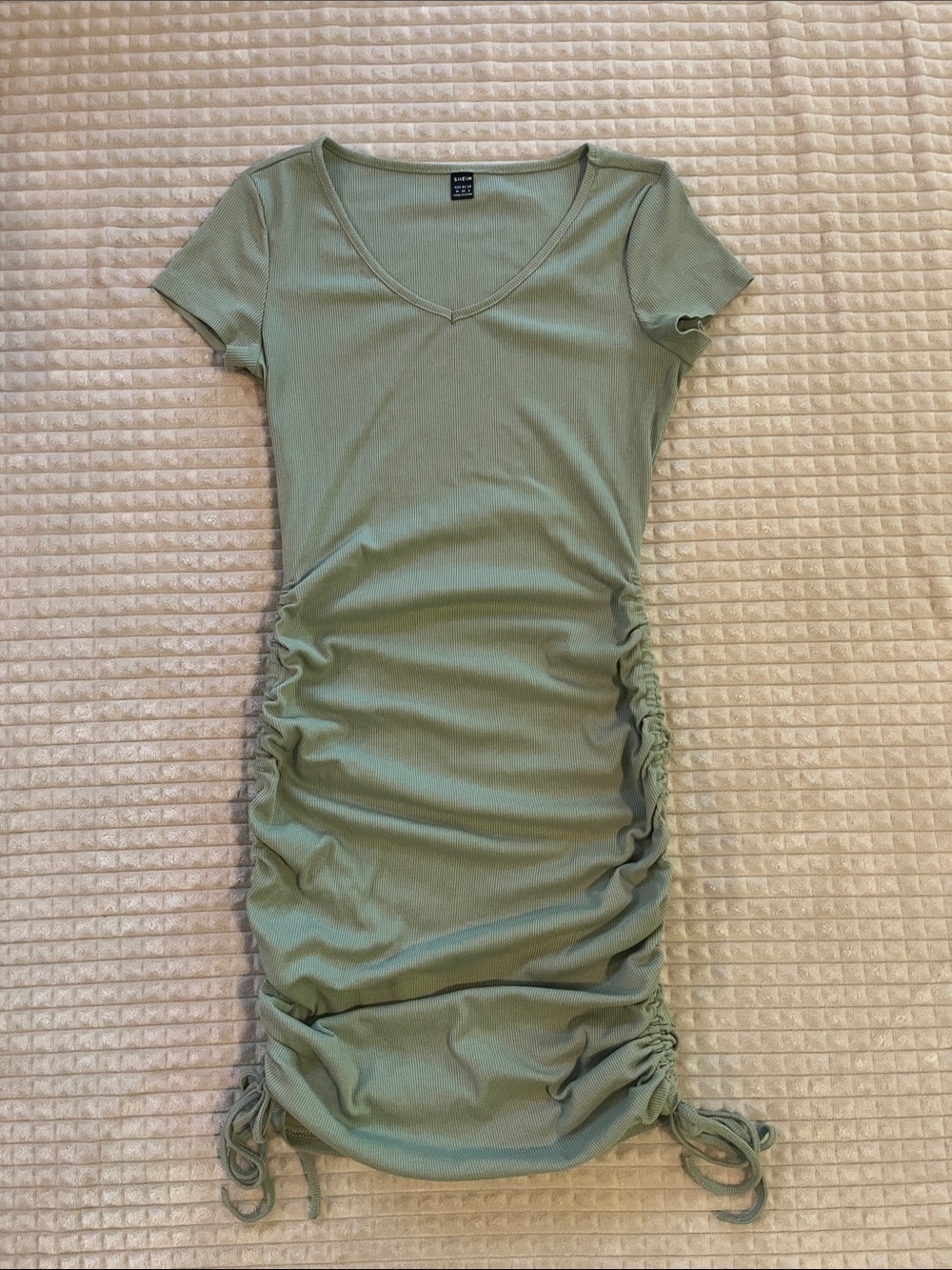 SHEIN Sage Green Side-Ruched V-Neck Midi Dress